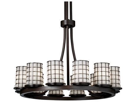 Justice Design Group Wire Glass 12-Light Black Cylinder Chandelier