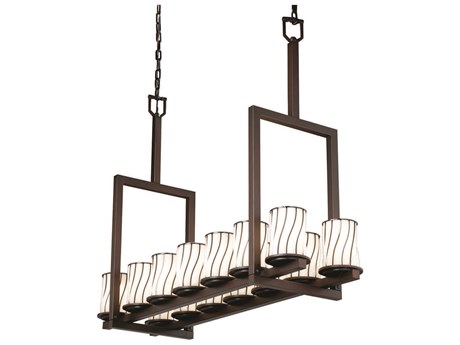 Justice Design Group Wire Glass 14-Light Bronze Cylinder Island Pendant