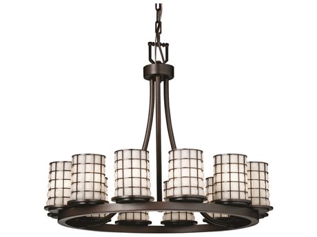 Justice Design Group Wire Glass 12-Light Bronze Cylinder Chandelier