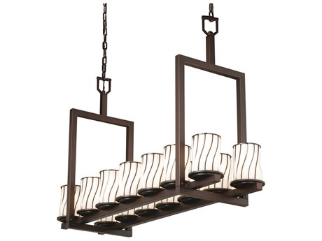 Justice Design Group Wire Glass 14-Light Bronze Cylinder Island Pendant