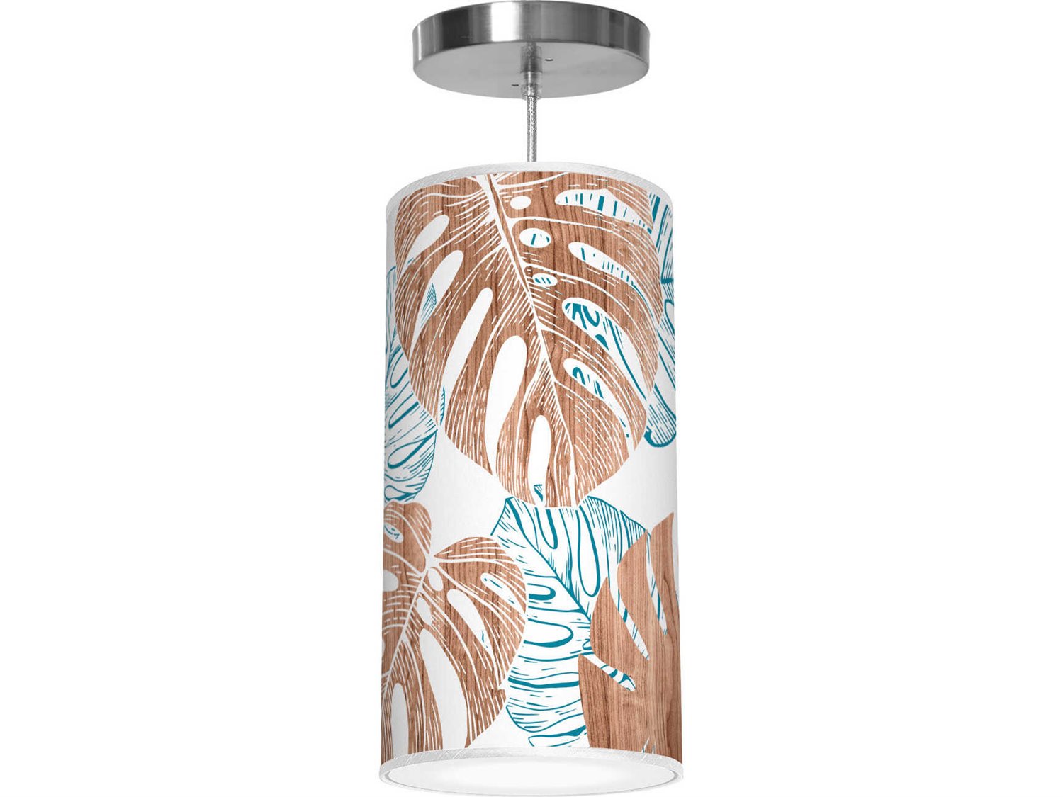 Monstera Printed Lisha 1-Light Blue Cylinder Mini Pendant