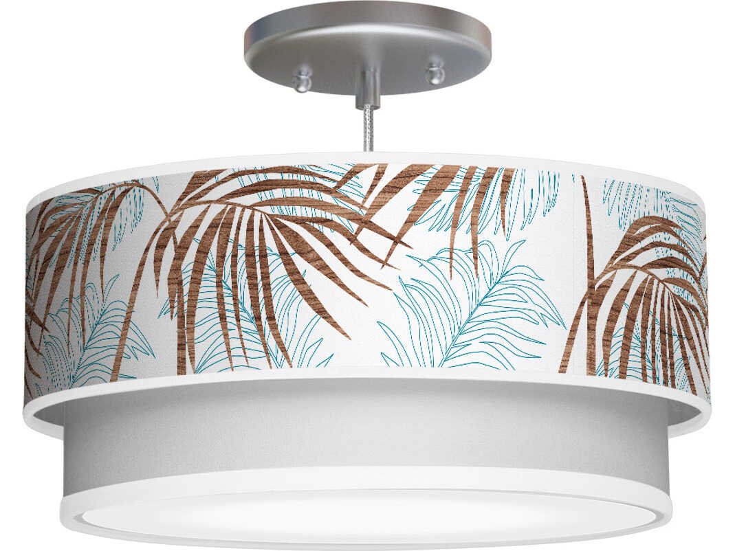 Palm Printed Luther 1-Light Blue Drum Tiered Pendant
