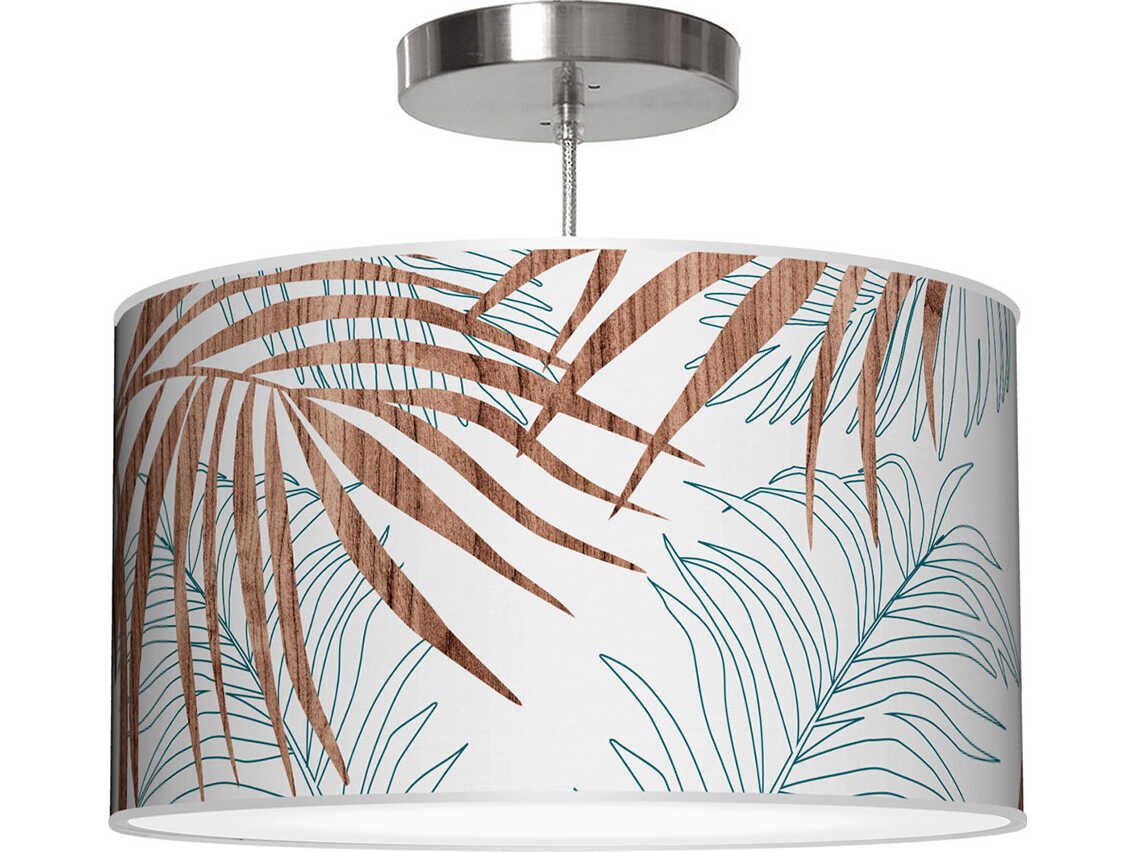 Palm Printed Thao 1-Light Blue Drum Pendant