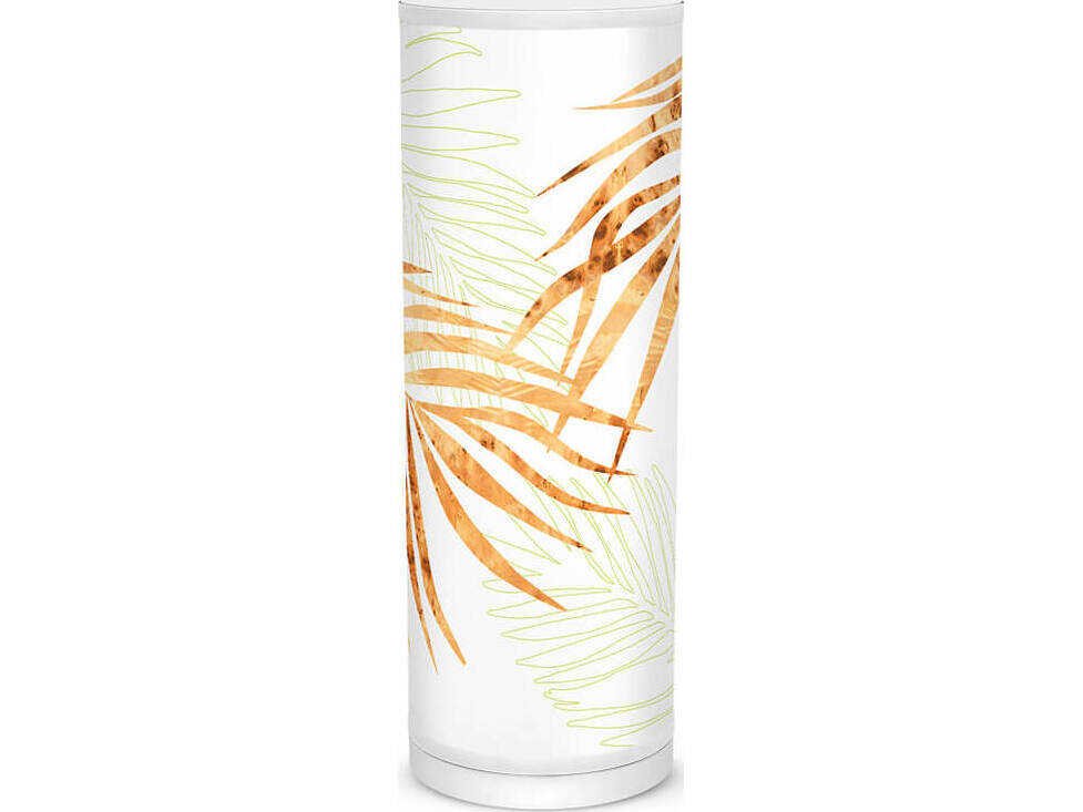 Palm Leaf Printed Tube Green Table Lamp