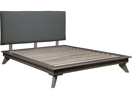 Unique Furniture Rainier Grey Acacia Wood Upholstered King Platform Bed
