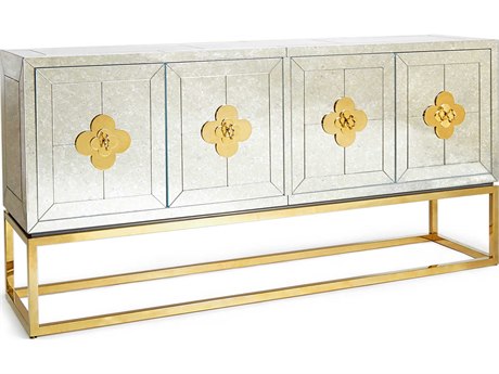 Jonathan Adler Delphine 64" Antiqued Mirror Brass Credenza Sideboard