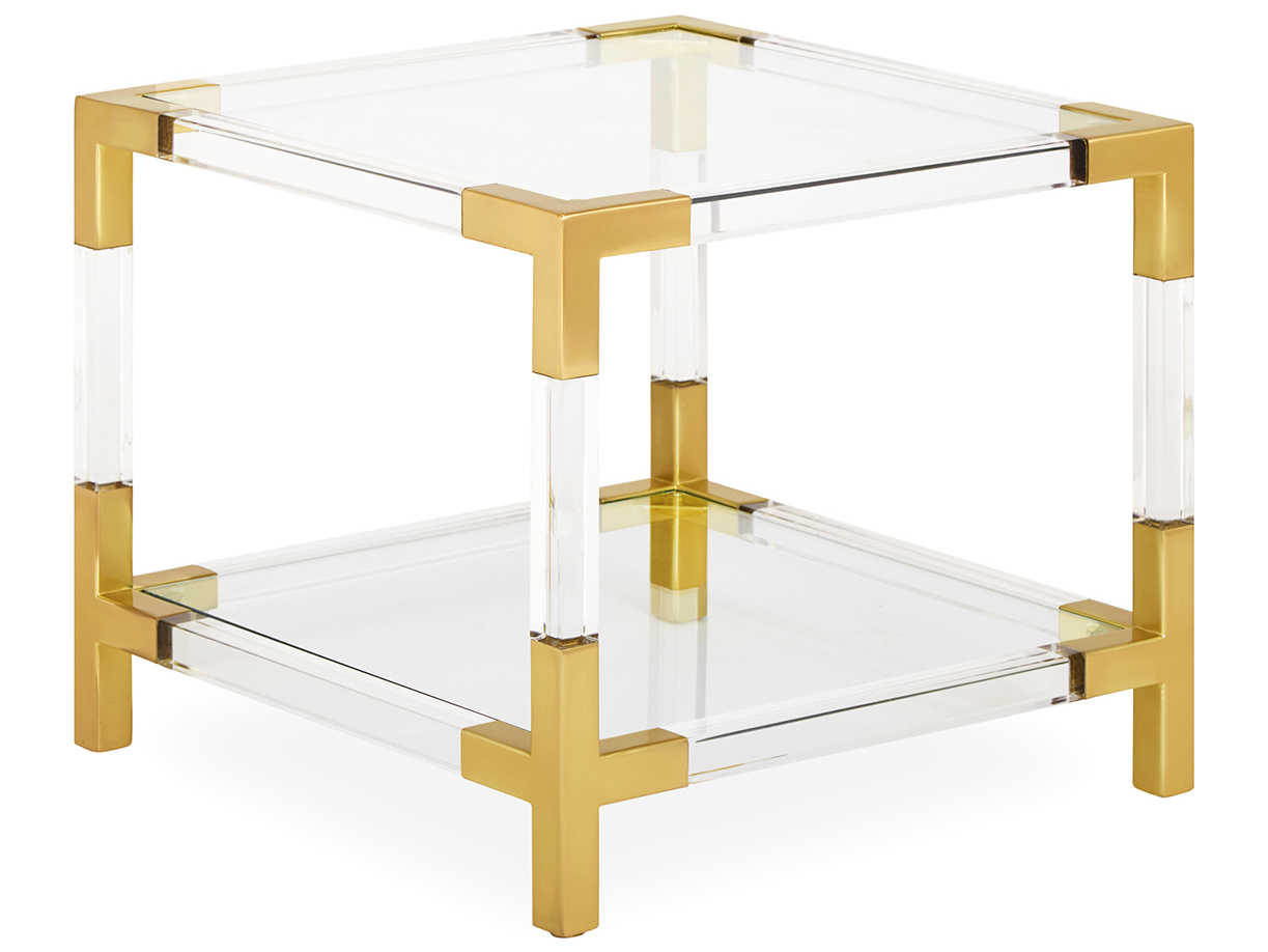 Jonathan Adler Jacques 20 Square Glass Clear Brass End Table