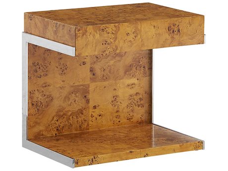 Jonathan Adler Bond Rectangular Wood Burled Mappa Stainless Steel End Table