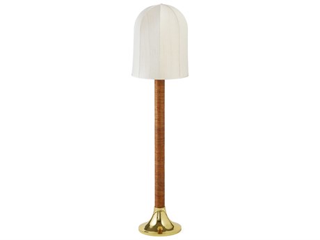 Jonathan Adler Riviera Dome Honey Stain Rattan Antique Brass Floor Lamp