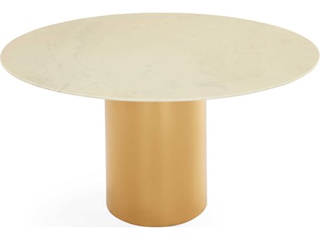 Jonathan Adler Alphaville Round Carrara Marble Honed Brass Dining Table