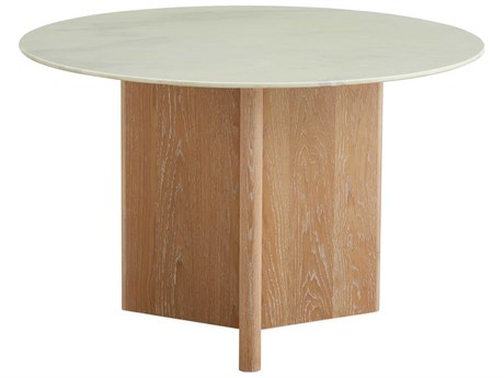 Jonathan Adler Brussels Round Carrara Marble Solid Oak Dining Table