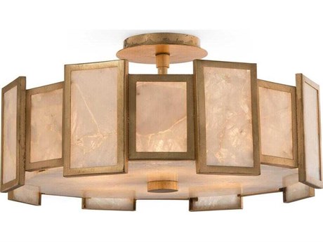 John Richard Mark McDowell Calcite 6-Light Gold Crystal Semi Flush Mount