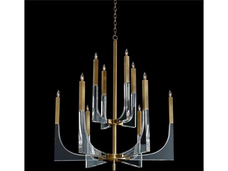 John Richard 10-Light Acrylic Antique Brass Clear Candelabra Tiered Chandelier