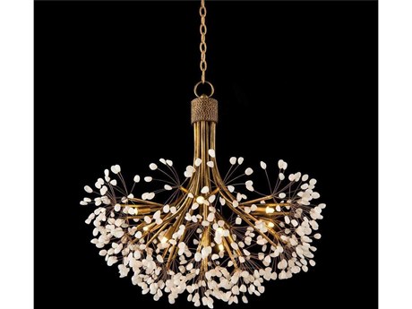 John Richard Quartz 9-Light Gold Leaf White Crystal Chandelier