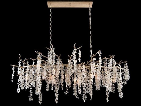 John Richard Shiro-Noda 15-Light Clear Crystal Silver Glass Linear Island Pendant