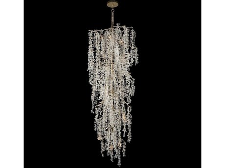 John Richard Shiro-Noda 15-Light Aged Brass Silver Crystal Chandelier