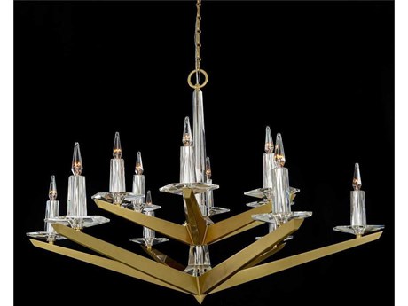 John Richard Kevin VonKluck Antares 12-Light Brushed Brass Crystal Glass Chandelier