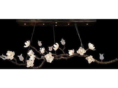John Richard Mark McDowell Churippu Magnolia & Tulip 13-Light Bronze Glass LED Linear Island Pendant