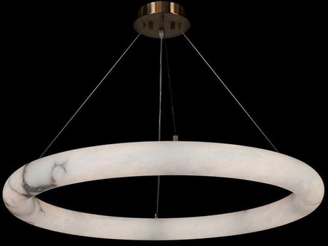 John Richard Alabaster Halo Antique Brass Round Pendant