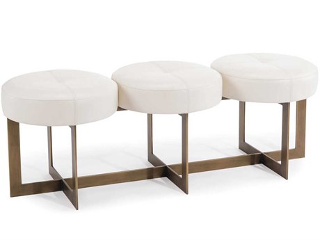 John Richard White Gold Leather Button Bench