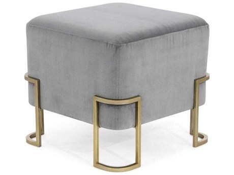 John Richard Christine Rendino Shaftsbury Gray Velvet Valyrian Gold Upholstered Ottoman