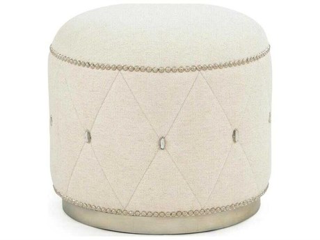 John Richard Christine Rendino Diamond Cream Nickel Silver Upholstered Ottoman