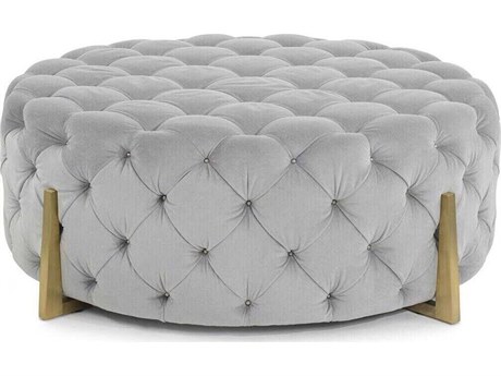 John Richard Christine Rendino Hayworth Neutral Slate Blue Upholstered Tufted Ottoman