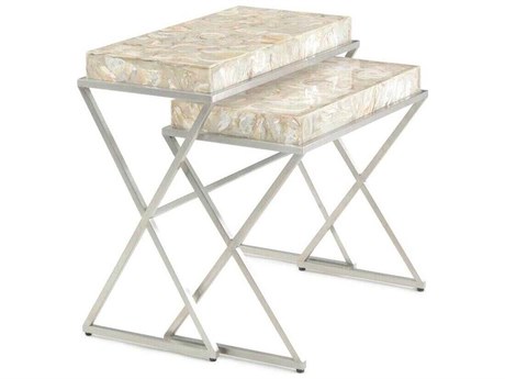 John Richard Mark McDowell Bottaro Rectangular Capiz White Stainless Steel End Table