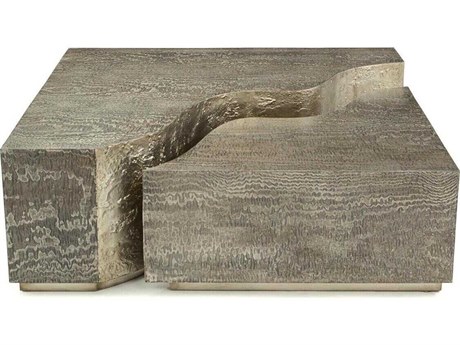 John Richard Christine Rendino Calaveras Square Wood Silver Leaf Coffee Table