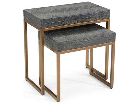 John Richard Greystoke Rectangular Faux Leather Black Aztec Gold End Table