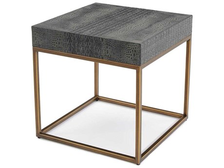 John Richard Greystoke Square Faux Leather Black Aztec Gold End Table