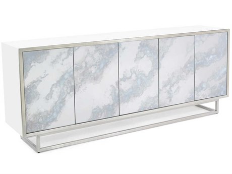 John Richard Mark McDowell Meuse 84" Beech Wood Translucent White Silver Leaf Sideboard