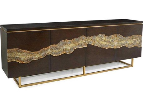 John Richard Mark McDowell Golden Valley 95" Walnut Wood Antique Gold Credenza Sideboard