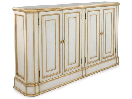 John Richard Vallejo 74" Beech Wood Antique Beluga Distressed Gold Sideboard
