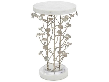 John Richard Branch Round Marble Brushed Nickel End Table