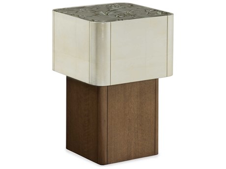 John Richard Napoli Square Glass Cote Walnut Silver Champagne End Table