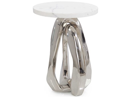 John Richard Kaari Round Marble Polished Nickel End Table