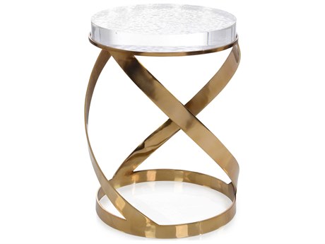 John Richard Champagne Spiral Round Acrylic Champagne Gold End Table