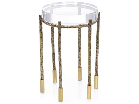 John Richard Pomona Round Acrylic Antique Brass End Table