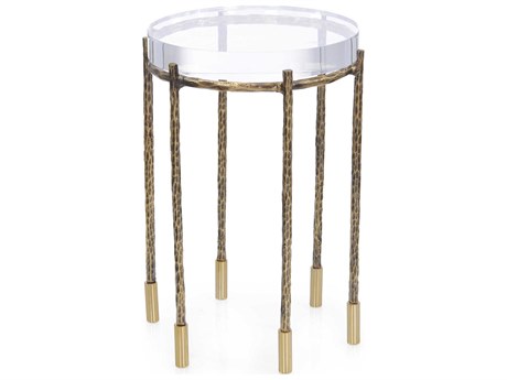 John Richard Pomona Round Acrylic Antique Brass End Table