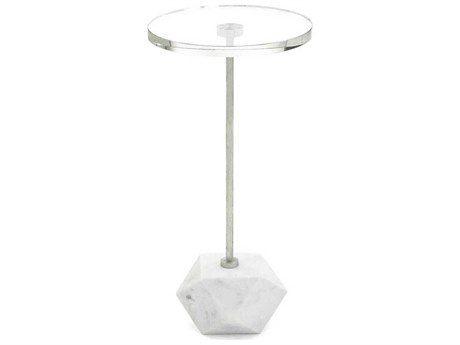 John Richard Facet Round Antique Silver Leaf End Table