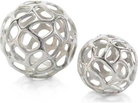 John Richard Pair of Silver Balls With Holes Sculpture