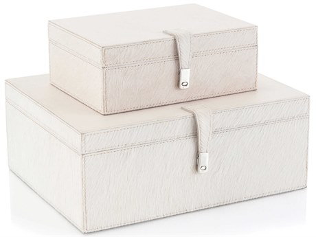 John Richard Cream Leather Box Set of 2