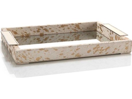 John Richard Cream and Gold Hide Mirror Serving Tray