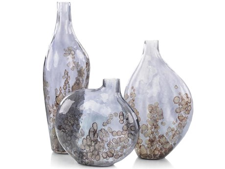 John Richard Sky Grey Crackled Glass Vase Set of 3