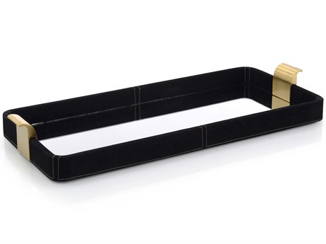 John Richard Black Suede and Mirror Serving Tray