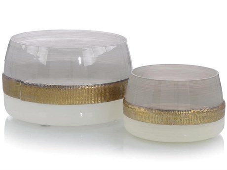 John Richard Opaque Frosted Champagne Glass Decorative Bowl Set of 2