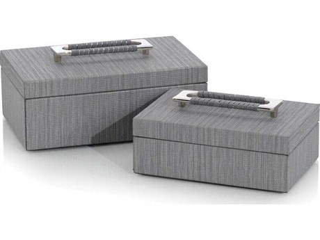 John Richard Charcoal Confetti Leather Box Set of 2