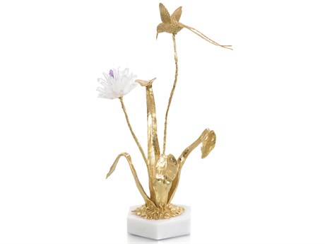 John Richard Brass Flower And Hummingbird Sculpture
