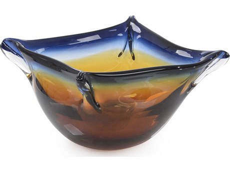 John Richard Handblown Dark Blue Amber Glass Decorative Bowl